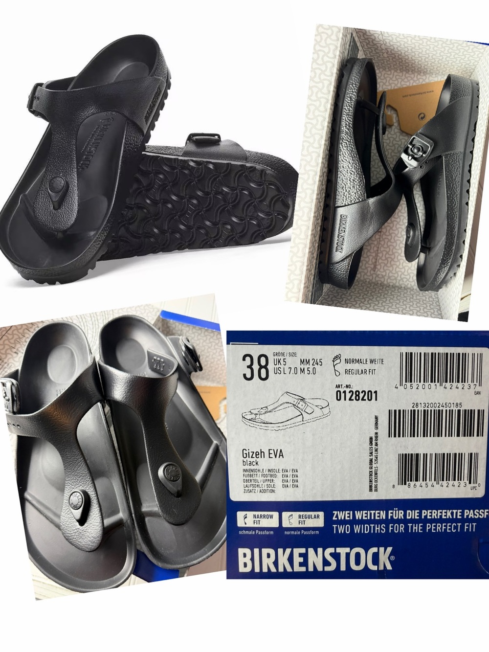New Birkenstock Gizeh EVA Black Thong Sandals Sz 38. W7 M5
